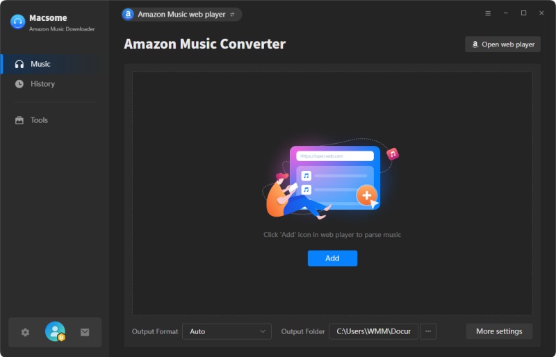 interface of Amazon Music Downloader web player mode