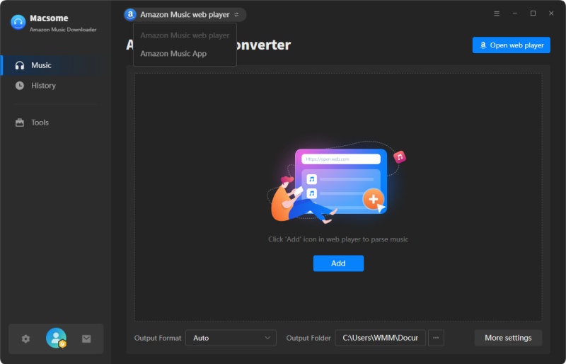 startup page of Macsome Amazon Music Downloader