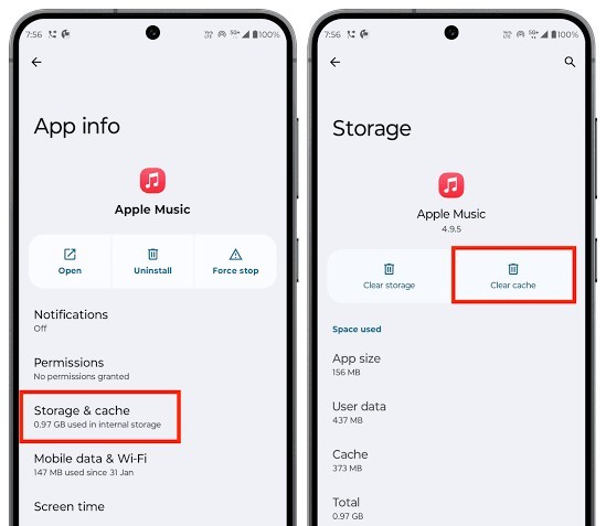 clear Apple Music cache on Android