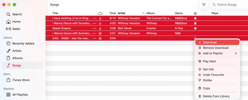 Select all songs to download an Apple Music library at once