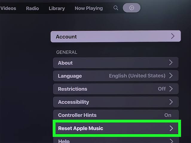 Reset Apple Music App on Apple TV
