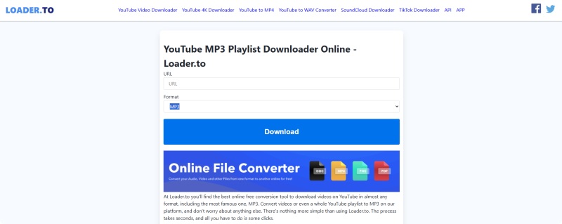 Loader.to YouTube Playlists to MP3 Downloader