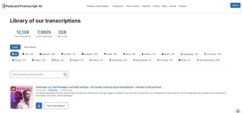 Podcast transcript AI downloader