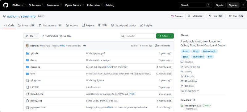 Streamrip on GitHub