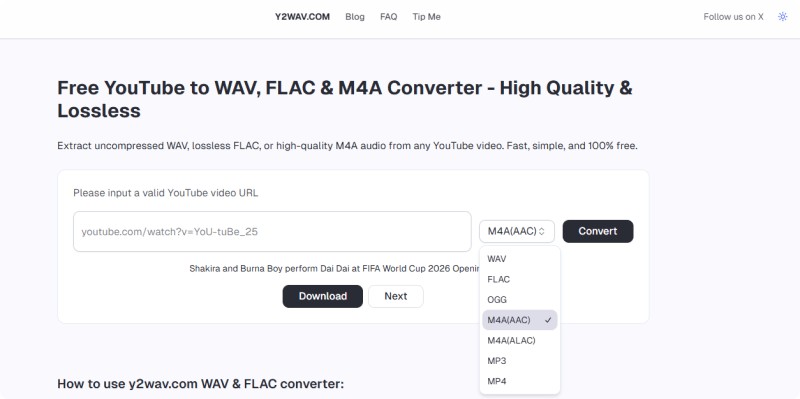 Y2WAV YouTube to M4A Converter