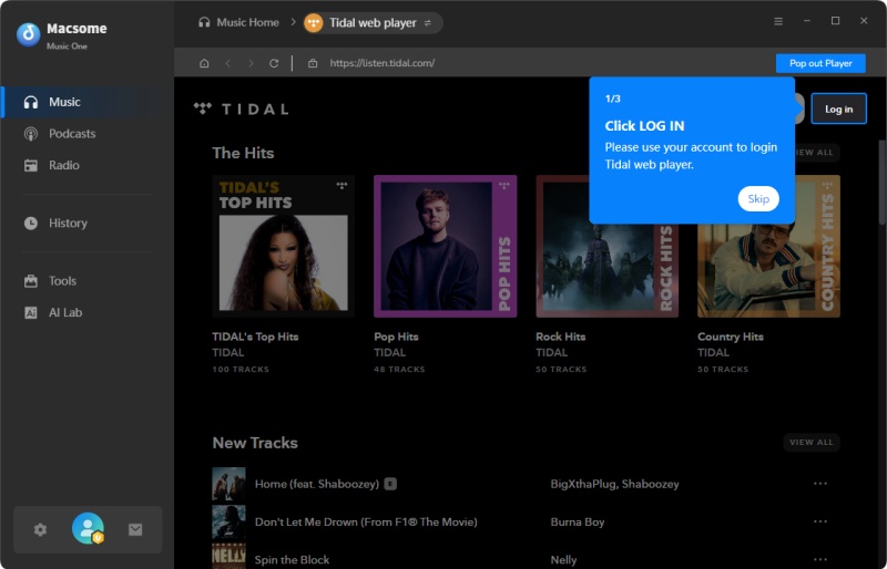 Add music from Tidal web player
