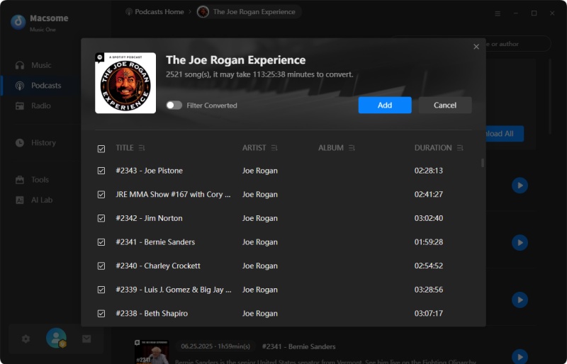 add podcasts