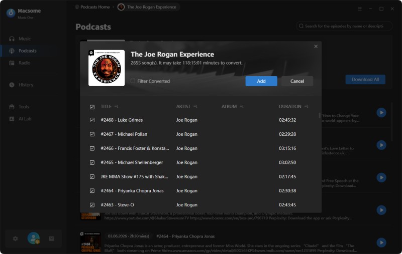 add podcasts in macsome