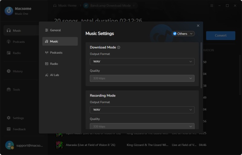 Choose WAV as the output format in Macsome Music One