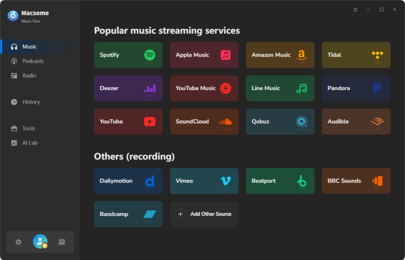 Select music services from the Streaming Platform