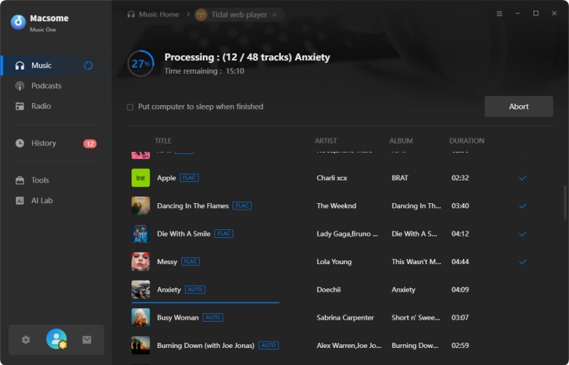 start to download Tidal music to MP3
