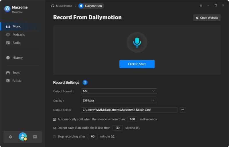 record from website