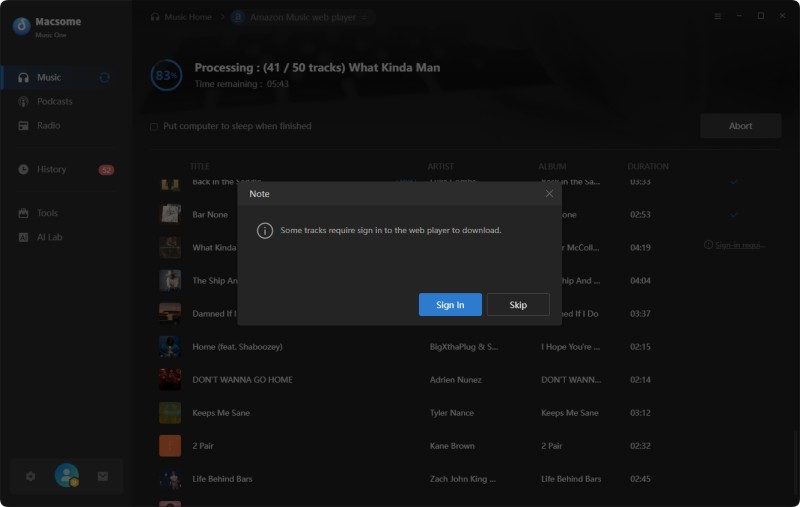 Sign in your web player