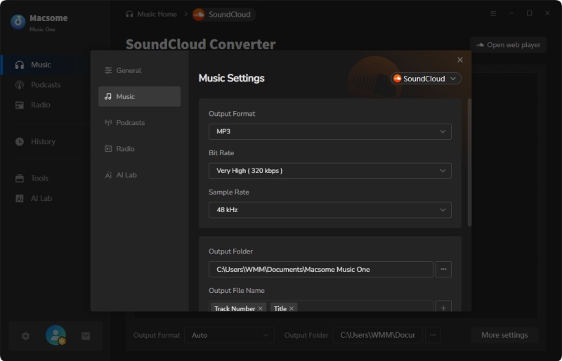 Set MP3 as the output format