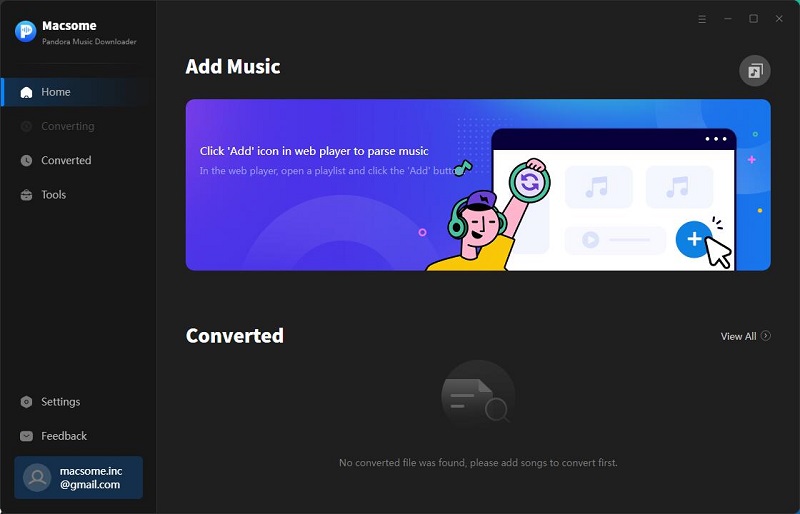 Interface of macsome Pandora Music Downloader