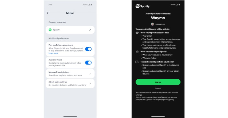 Connect Spotify to Waymo
