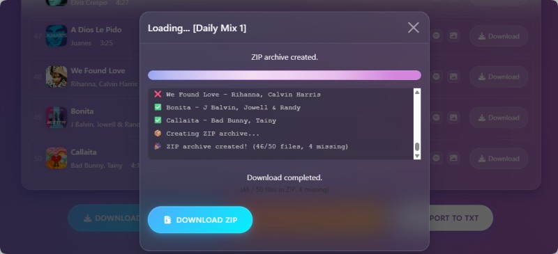 Spotisaver ZIP download feature