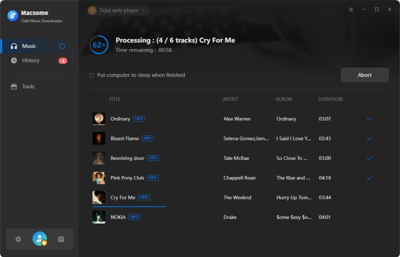 start to convert tidal music to aac