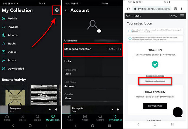 cancel a Tidal subscription on mobile devices