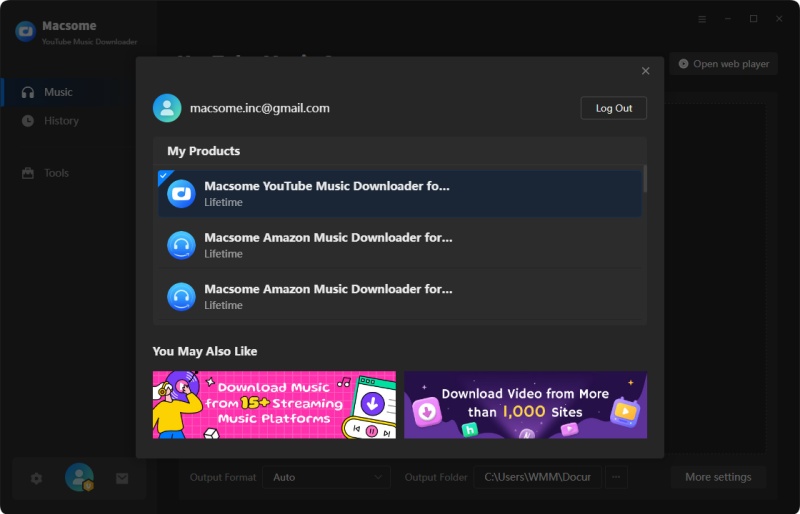 Log in YouTube Music Downloader