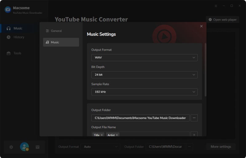 Set WAV as the output format